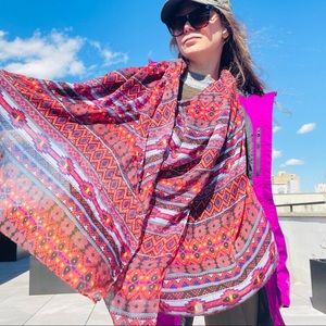 Anthro Western Tribal Hippi Patchwork Pattern Blanket Scarf